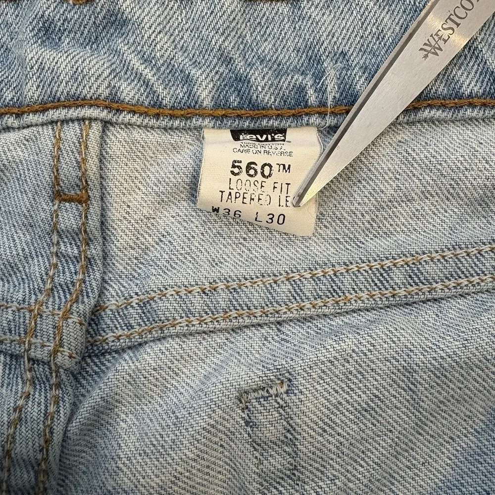 Vintage Levis Mens 560 Light Wash Orange Tab Jeans‎ 36 X 30 Barrel Leg 90s Retro